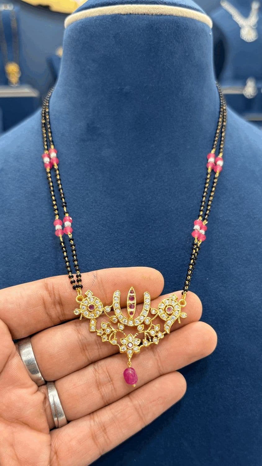 2 Lines Blackbeads with Venkateswara Locket